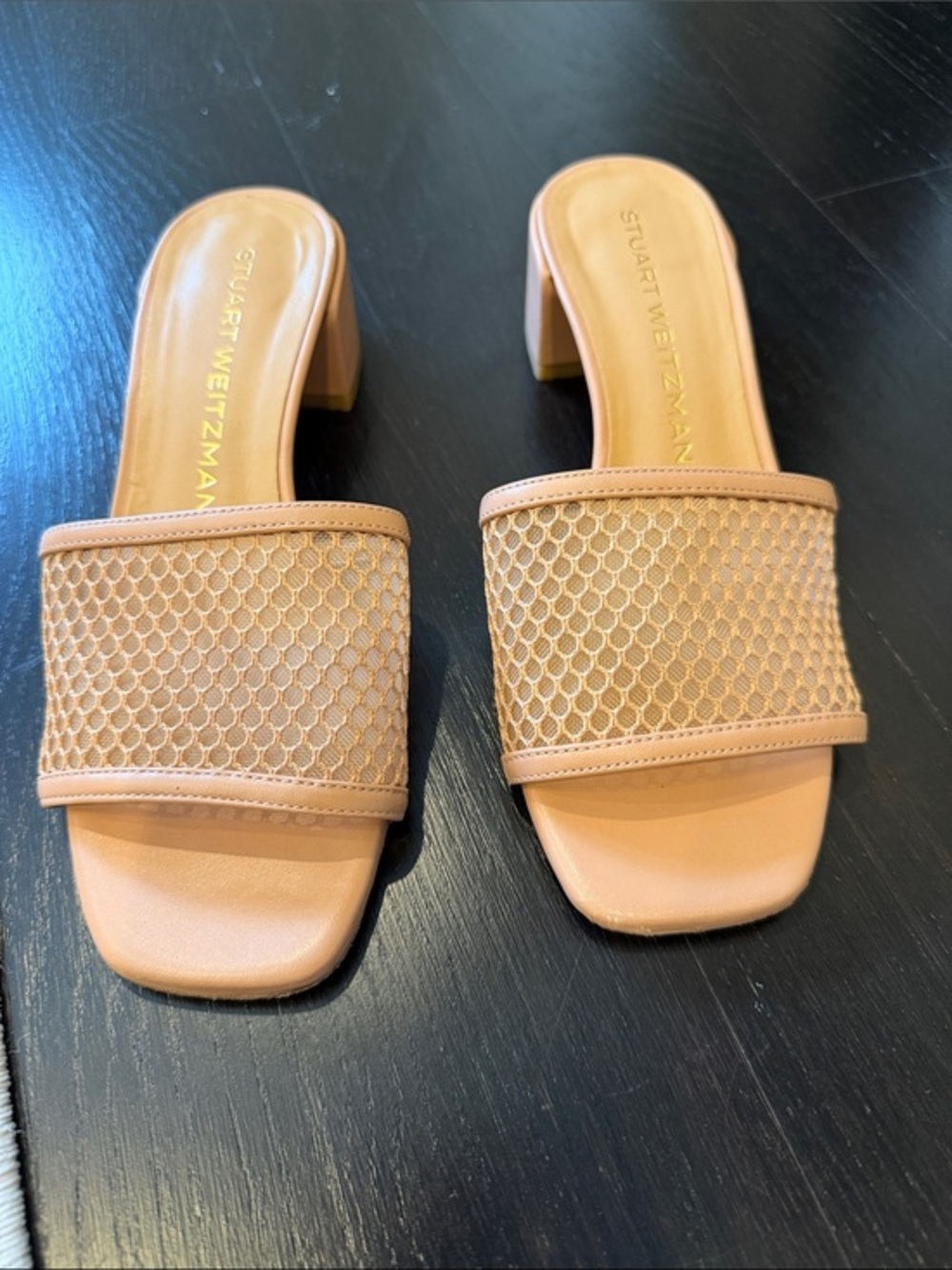 Stuart Weitzman Nude Mesh Slide Mules Size 4